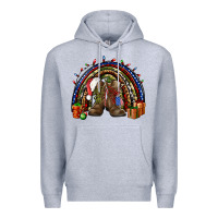 Heather Grey Army Christmas rainbow Premium Hoodie - NancyCooperArtShop