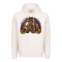 Pale Pink Army Christmas rainbow Premium Hoodie - NancyCooperArtShop