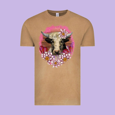 V.d Lotus And Cow Vintage Tee Designed By Adodesignshop