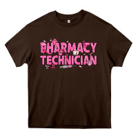 Chocolate Brown Breast Cancer Pharmacy Technician Heavy Core Tee - texasbilliewilder