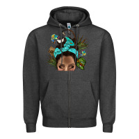Charcoal Heather Lake Camping Afro Messy Bun Bbs Zipper Hoodie - BundleAndBundleShop