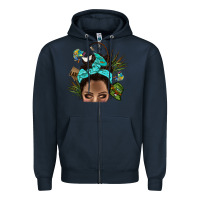 Navy Lake Camping Afro Messy Bun Bbs Zipper Hoodie - BundleAndBundleShop