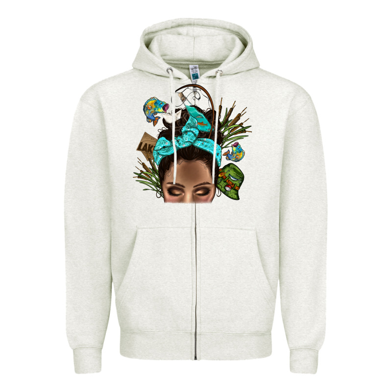 Lake Camping Afro Messy Bun Bbs Zipper Hoodie by BundleAndBundleShop | Teevron