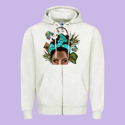 Lake Camping Afro Messy Bun Bbs Zipper Hoodie Designed By Bundleandbundleshop