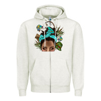 Oatmeal Heather Lake Camping Afro Messy Bun Bbs Zipper Hoodie - BundleAndBundleShop