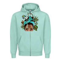 Seafoam Lake Camping Afro Messy Bun Bbs Zipper Hoodie - BundleAndBundleShop