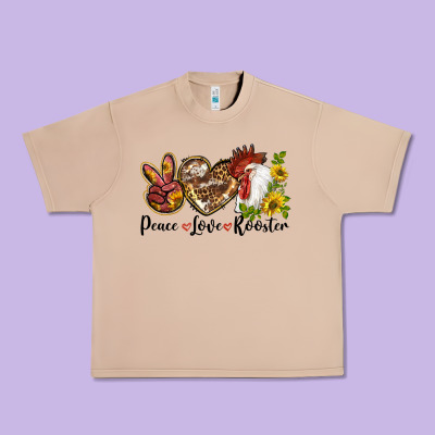Peace Love Rooster With Sunflowers Urban Heavy Tee Designed By Lillyallendesigns