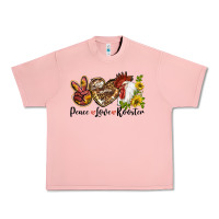 Salmon Peace Love Rooster With Sunflowers Urban Heavy Tee - LillyAllenDesigns