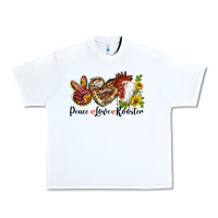 White Peace Love Rooster With Sunflowers Urban Heavy Tee - LillyAllenDesigns