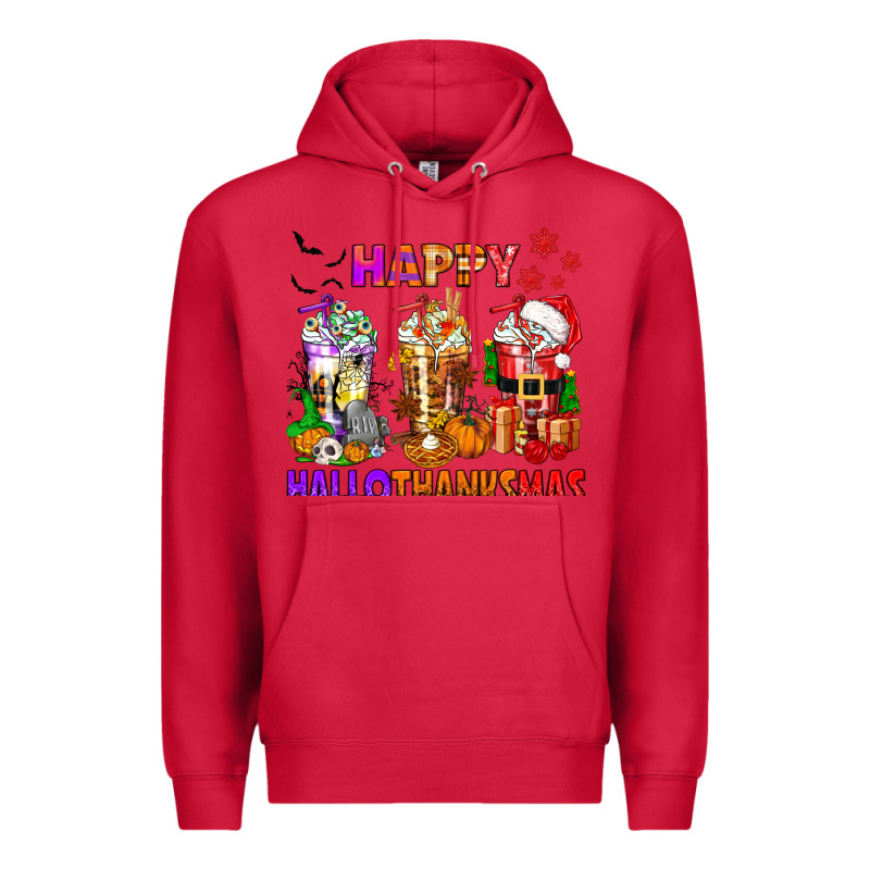 Happy Hallothanksmas Coffee Cups Premium Hoodie by texasbilliewilder | Teevron