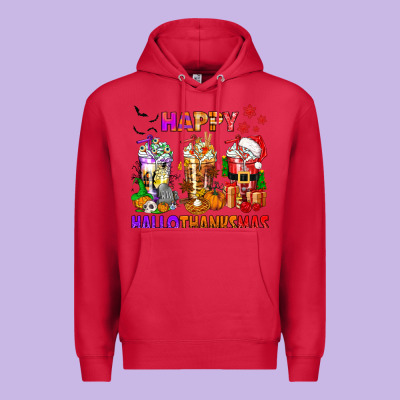 Happy Hallothanksmas Coffee Cups Premium Hoodie Designed By Texasbilliewilder