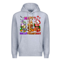 Heather Grey happy hallothanksmas coffee cups Premium Hoodie - texasbilliewilder