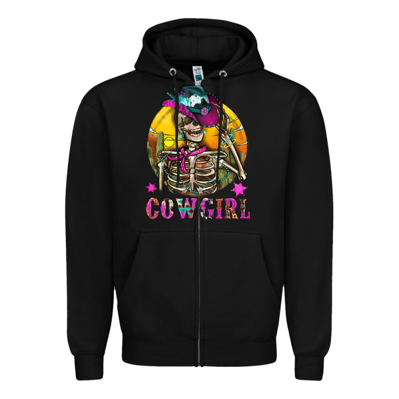 Cowgirl Skeleton With Landscape Zipper Hoodie by BundleAndBundleShop | Teevron