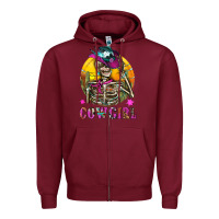 Burgundy Cowgirl Skeleton With Landscape Zipper Hoodie - BundleAndBundleShop