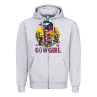 Heather Grey Cowgirl Skeleton With Landscape Zipper Hoodie - BundleAndBundleShop