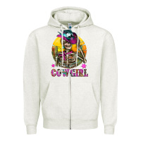 Oatmeal Heather Cowgirl Skeleton With Landscape Zipper Hoodie - BundleAndBundleShop