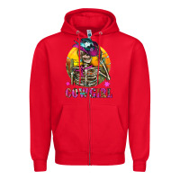 Red Cowgirl Skeleton With Landscape Zipper Hoodie - BundleAndBundleShop