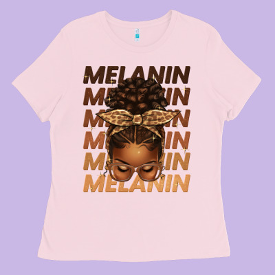 Melanin Afro Messy Bun Ladies Tee Designed By Texasbilliewilder