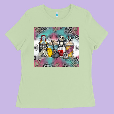 Cartoon Characters Coffee Cups Ladies Tee Designed By Zillion Design Studio