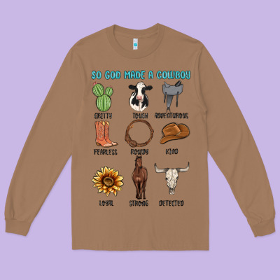 So God Made A Cowboy Long Sleeve Tee Designed By Maliassmallbusiness