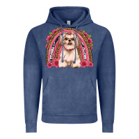 Vintage Denim shih tzu floral rainbow Vintage Hoodie - Artiststas
