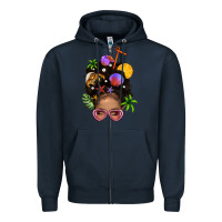 Navy Beach Hair Afro Messy Bun Bbs Zipper Hoodie - BundleAndBundleShop