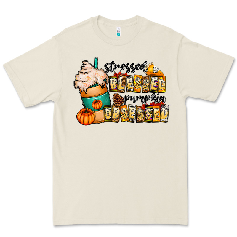 Stressed Blessed Pumpkin Obsessed Premium Tee by CowhideDigitalArt | Teevron