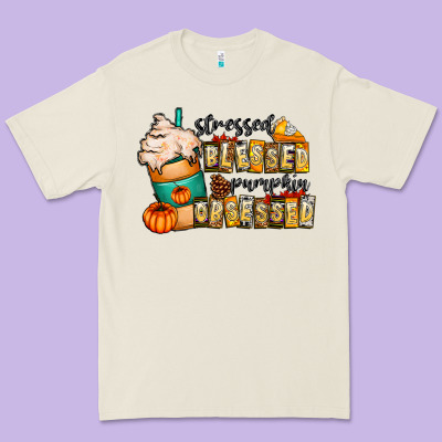 Stressed Blessed Pumpkin Obsessed Premium Tee Designed By Cowhidedigitalart