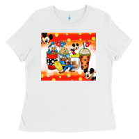 White cartoon characters coffee cups Ladies Tee - Zillion Design Studio