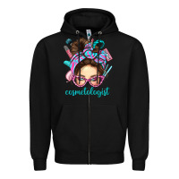 Black Messy Bun Cosmetologist Bbs Zipper Hoodie - BundleAndBundleShop