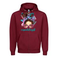 Burgundy Messy Bun Cosmetologist Bbs Zipper Hoodie - BundleAndBundleShop
