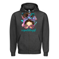 Charcoal Heather Messy Bun Cosmetologist Bbs Zipper Hoodie - BundleAndBundleShop