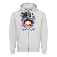 Dove Grey Messy Bun Cosmetologist Bbs Zipper Hoodie - BundleAndBundleShop