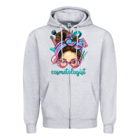 Heather Grey Messy Bun Cosmetologist Bbs Zipper Hoodie - BundleAndBundleShop