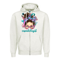 Oatmeal Heather Messy Bun Cosmetologist Bbs Zipper Hoodie - BundleAndBundleShop