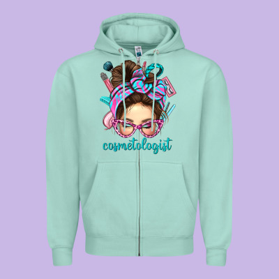 Messy Bun Cosmetologist Bbs Zipper Hoodie Designed By Bundleandbundleshop