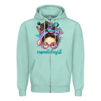 Seafoam Messy Bun Cosmetologist Bbs Zipper Hoodie - BundleAndBundleShop