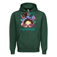 Sports Green Messy Bun Cosmetologist Bbs Zipper Hoodie - BundleAndBundleShop