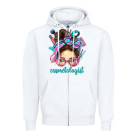White Messy Bun Cosmetologist Bbs Zipper Hoodie - BundleAndBundleShop