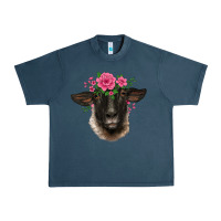 Midnight Navy suffolk ewe sheep with floral headdress Urban Heavy Tee - BarkalooDesign