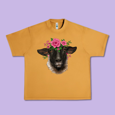 Suffolk Ewe Sheep With Floral Headdress Urban Heavy Tee Designed By Barkaloodesign