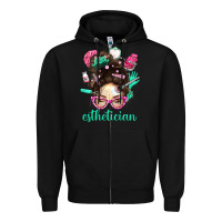 Black Esthetician Messy Bun With Pink Leopard Glasses Bbs Zipper Hoodie - BundleAndBundleShop
