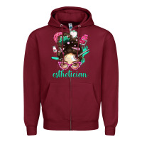 Burgundy Esthetician Messy Bun With Pink Leopard Glasses Bbs Zipper Hoodie - BundleAndBundleShop