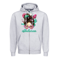 Heather Grey Esthetician Messy Bun With Pink Leopard Glasses Bbs Zipper Hoodie - BundleAndBundleShop