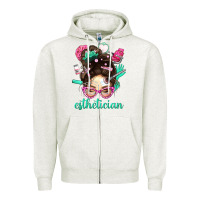 Oatmeal Heather Esthetician Messy Bun With Pink Leopard Glasses Bbs Zipper Hoodie - BundleAndBundleShop