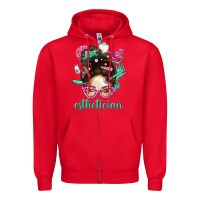 Red Esthetician Messy Bun With Pink Leopard Glasses Bbs Zipper Hoodie - BundleAndBundleShop