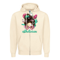 Sandshell Esthetician Messy Bun With Pink Leopard Glasses Bbs Zipper Hoodie - BundleAndBundleShop