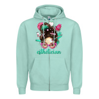 Seafoam Esthetician Messy Bun With Pink Leopard Glasses Bbs Zipper Hoodie - BundleAndBundleShop