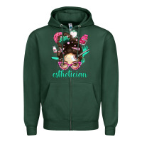 Sports Green Esthetician Messy Bun With Pink Leopard Glasses Bbs Zipper Hoodie - BundleAndBundleShop
