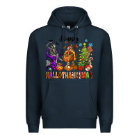 Navy Happy Hallothanksmas Premium Hoodie - texasbilliewilder